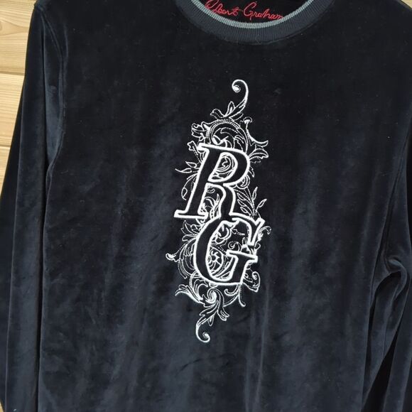 Robert Graham Top Mens Medium Black Velour Pullover Embroidered Logo - Picture 3 of 8